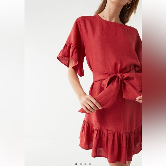 Urban Outfitters Suddenly Spring Linen Ruffle Mini Dress - Picture 9 of 10